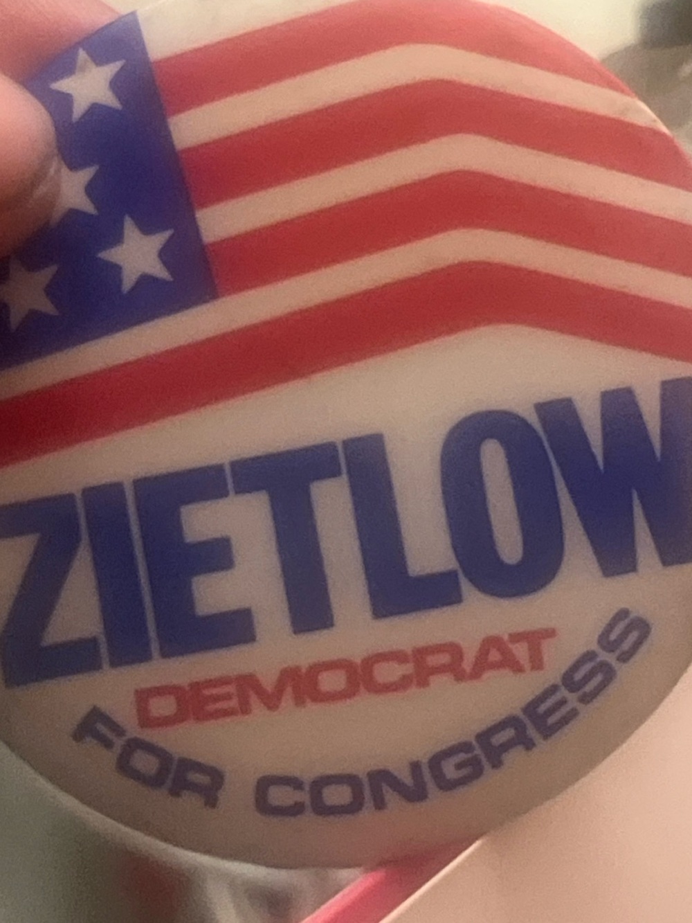 Patriotic Red, White & Blue Campaign Button - Democrat For Congress